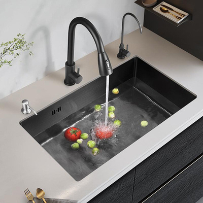 Gran fregadero multifunción de ranura única anti-rasguños LED pantalla digital de acero inoxidable Cascada de la cocina fregadero con taza Wa
