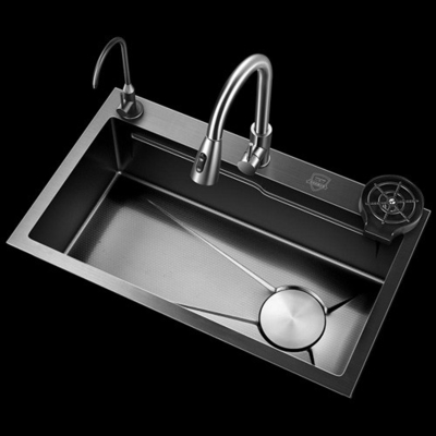 Cuencos de cocina multifunción 304 de acero inoxidable Cuenca de cocina grifo moderno negro Cascada de lluvia Cuenca de una sola taza