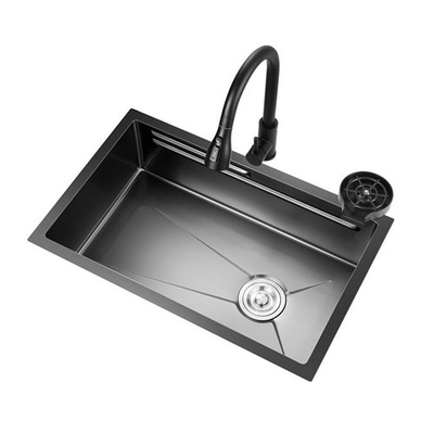 Lavadero de cocina de acero inoxidable 2024 Con 2 teclas de piano Garrafa de agua de cascada LED Gran ranura única Biónico Cajita de miel Negro Lavado Ba