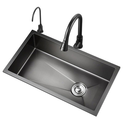 Lavadero de cocina de acero inoxidable 2024 Con 2 teclas de piano Garrafa de agua de cascada LED Gran ranura única Biónico Cajita de miel Negro Lavado Ba