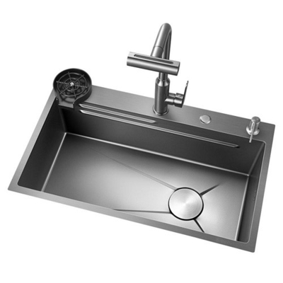 2024 Popular Gran ranura única multifunción Cascada de acero inoxidable Lavadero de la cocina Display digital LED anti arañazos