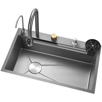 2024 Popular Gran ranura única multifunción Cascada de acero inoxidable Lavadero de la cocina Display digital LED anti arañazos
