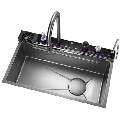 2024 Popular Gran ranura única multifunción Cascada de acero inoxidable Lavadero de la cocina Display digital LED anti arañazos