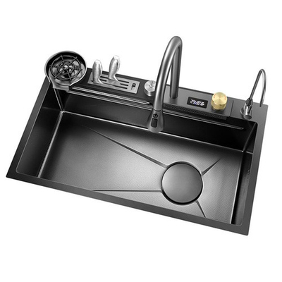 2024 Popular Gran ranura única multifunción Cascada de acero inoxidable Lavadero de la cocina Display digital LED anti arañazos