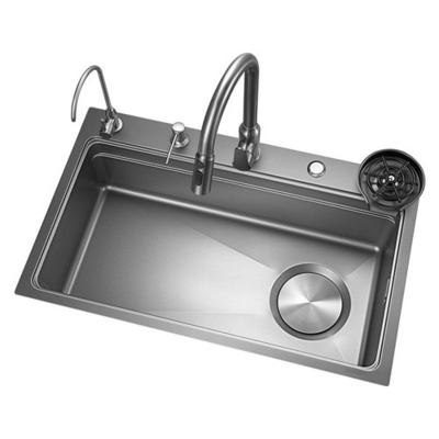 2024 Popular Gran ranura única multifunción Cascada de acero inoxidable Lavadero de la cocina Display digital LED anti arañazos