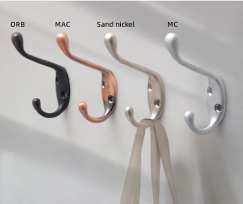 GRH Wholesale Modern Simple Hook Zinc Alloy Bathroom Towel Coat Hat Hook Matt Black Wall Mounted Prong Robe Hooks