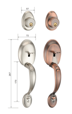 Clásico mango de puerta hexagonal amarillo de bronce Cerradura de la puerta del cuarto Cuerpo dividido Cerradura de puerta de madera