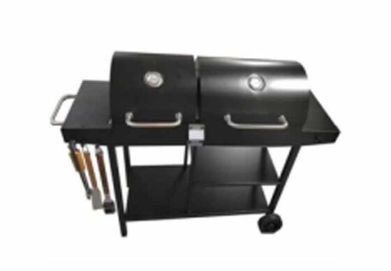 Multifuncional con borde de parrilla, Parrilla para barbacoa estilo americano, Parrilla de gas para barbacoa, Mesa de borde plegable para barbacoa con ruedas