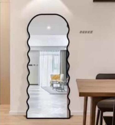 Espejo de baño montado en la pared asimétrico de madera de nuez enmarcado Espejo de decoración de granja rústica para dormitorio Entrada de sala de estar