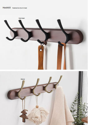 Gancho de pared GRH Wholesale Wood Aluminum 1/4/5/6/8 para ropa y abrigos, colgador de pared para abrigos y toallas
