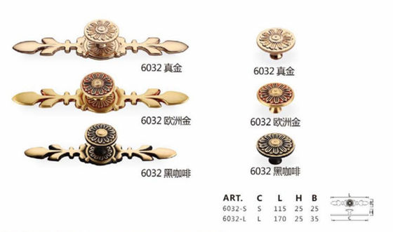 Botones martillados de cobre amarillo modernos de lujo del hardware de la cocina para el gabinete